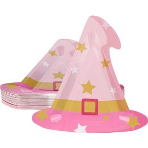 Havawish 50 PCS Halloween Paper Plates 9'' Witch Hat Shaped disposable Plates for Halloween Dinnerware Birthday Baby Shower Table Decor Party Supplies