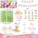 Easter Party Decorations Kit – Happy Easter Bunny Party Supplies for Home & Indoor Decor, Spring Balloon Garland with Banner, Cake & Cupcake Toppers, Foil Fringe Curtains for Easter Garden Celebration