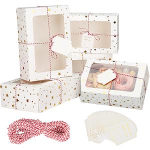 24 Sets Christmas Cookie Boxes with Window Treat and Pastry 9x6x3 Inches Gold Bakery Boxes Container for Gift Giving Christmas Chocolate Covered Strawberries,Donut,Mini Cake Packaging Boxes