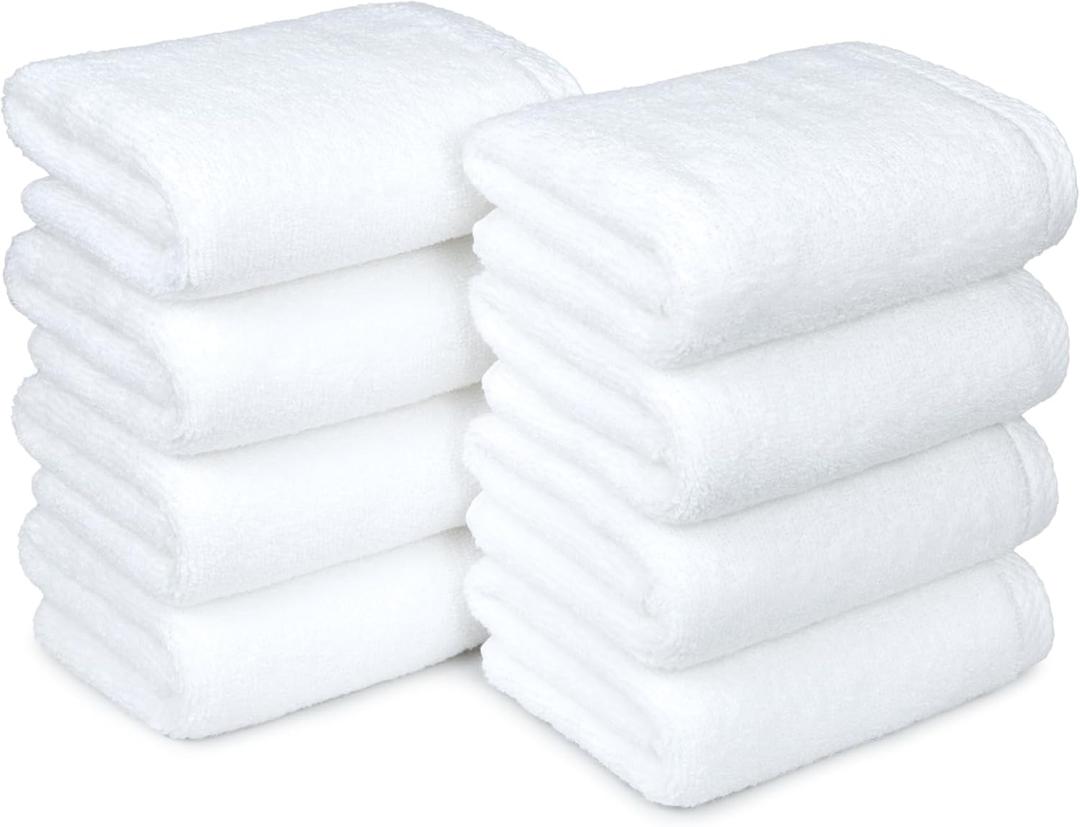 Amazon Basics 100% Cotton Soft, Quick-Dry Absorbent Hand Towels, 8-Pack, White, 28" x 16"