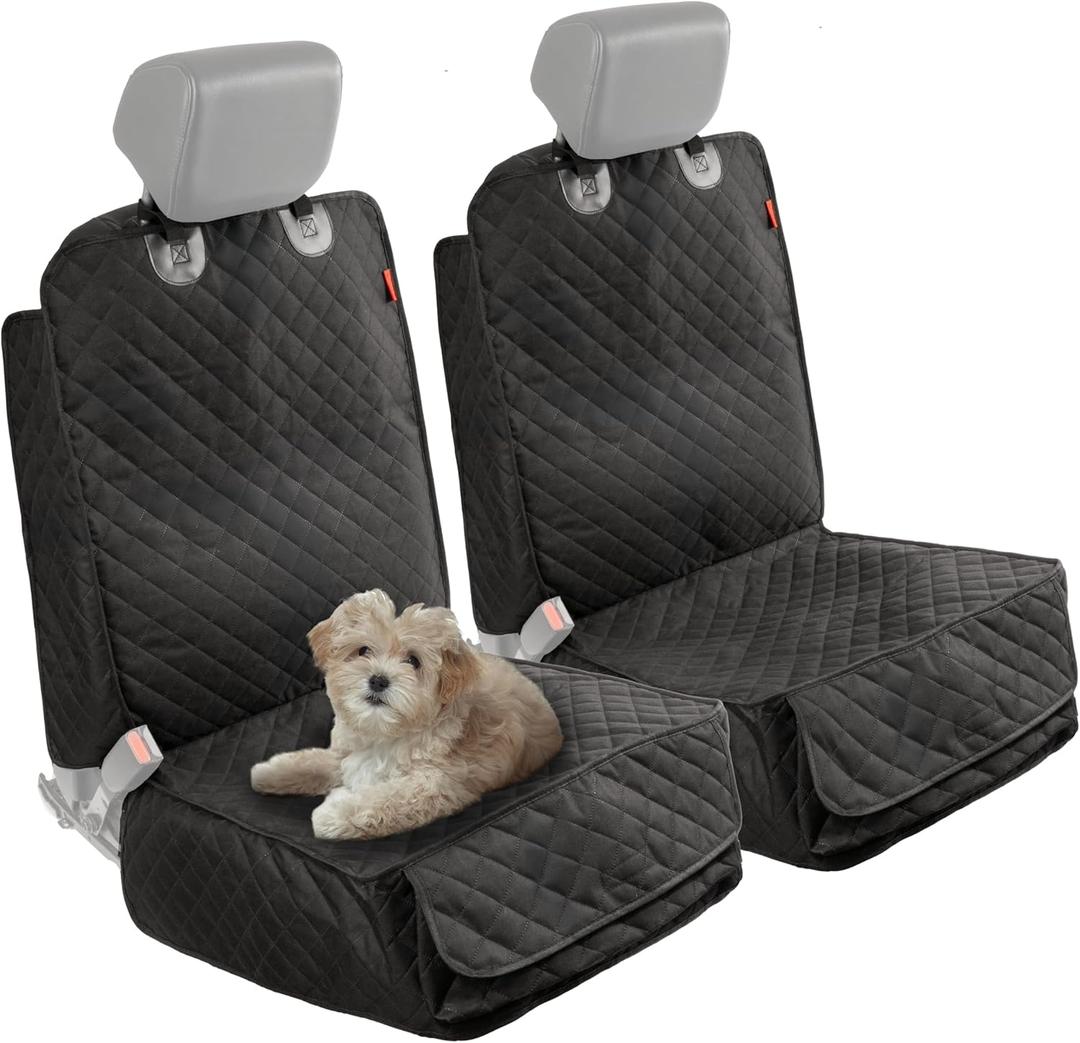 Lusso Gear Dog Car Seat Cover for Front Seat (2 Pack) - 100% Waterproof, Nonslip - Full Protection for Passenger Chair, Captain Chairs - Rear Seat Protector for Dogs - Fits Cars, Trucks, SUVs (- Single Seat - Black)