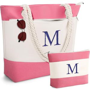 YOOLIFE Beach Bags for Women - Travel Canvas Beach Tote, Pool Waterproof Bag, Travel Essentials, Gifts for Women Birthday (Pink)