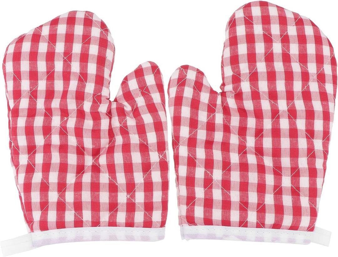 2Pcs Heat Insulation Anti-Scald Gloves, Red Checkered Microwave Oven Mitts for Baking, Polyester Kitchen Mitts with Lanyard, 7.08X4.72X0.78Inch