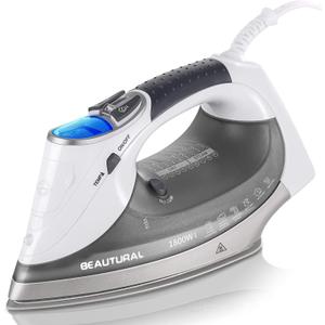 BEAUTURAL 1800-Watt Steam Iron with Digital LCD Screen, Double-Layer and Ceramic Coated Soleplate, 3-Way Auto-Off, 9 Preset Temperature and Steam Settings for Variable Fabric Gray
