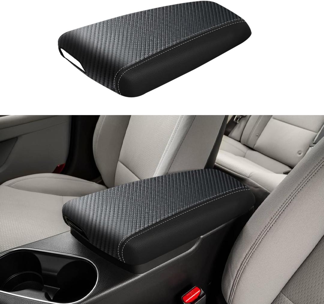 Car Center Console Armrest Cover for Kia Optima 2011 2012 2013 2014 2015 Leather Anti-Scratch Central Arm Rest Box Lid Seat Cover Protector Cushion Saver interior Accessories(Carbon Fibre+Black)