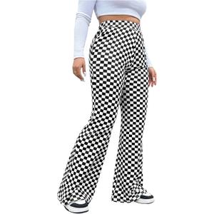 WDIRARA Women's Plus Size Newspaper Print Flare Pants High Waist Causal Long Pants Streetwear (XXXL)