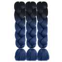 Ombre Dark Blue Braiding Hair Extensions 24 Inch 3 Packs Synthetic Jumbo Braiding Hair High Temperature Twist Crochet Braids Hair for Women (B20)