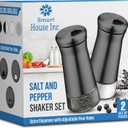 The Original Salt and Pepper Shakers set - Black -Spice Dispenser with Adjustable Pour Holes - Stainless Steel & Glass - Set of 2 Bottles