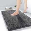 Yimobra Chenille Bathroom Rugs - 24"x17" Super Luxury Soft & Absorbent Quick Dry - Non Slip Bath Mat for Tub Shower - Machine Washable - Dark Gray