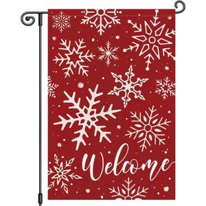 Louise Maelys Welcome Winter Garden Flag Snowflake 12x18 Inch Double Sided Christmas Xmas Holiday Seasonal Plaid Small Burlap Yard Sign Outside Home Outdoor House Decoration