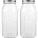 64 Ounce Clear Plastic Mason Jars With Screw On Lid, Reusable Empty Jars for Food Storage, BPA Free Containers for Sealing, Dry Food, Snacks, Candies, Breakage-proof, (Silver - 4 Pack)