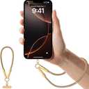 Bling Gold Chain Phone Wrist Lanyard, 3-in-1 Anti-Lost Phone Strap, Detachable 100W Fast Charging & Data Transfer Cable for iPhone 17/16/15, Galaxy S26/S25/S24, Pixel 10/9/8 and More