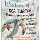 Positive Sea Turtle Gifts for Women Men, Flannel Soft Blanket Decor, Sea Turtle Gifts for Turtles Lovers, Inspirational Healing Gift for Friend Meditator Graduate - 50x60 inches