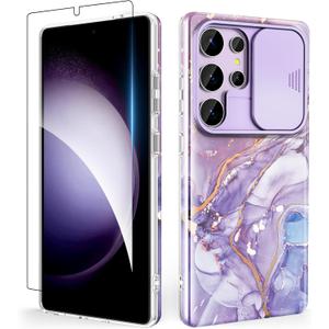 SHEDEER for Samsung Galaxy S25 Ultra Case with Slide Camera Cover & Screen Protector, Anti-Yellowing Chic Pattern Design, Shockproof Anti-Scratch Slim Thin Phone Cover Samsung S25 Ultra 6.9'', Violet