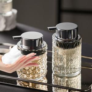 Plouta Foaming Soap Dispenser 2 Pack, Foam Hand Soap Dispenser for Bathroom Kitchen Liquid Refillable Clear Glass Bottles with Silver Pump(Diamond Pattern-Clear)