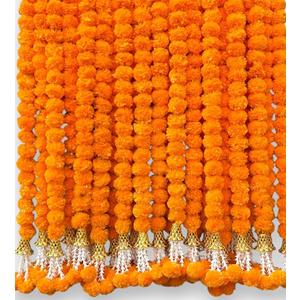5 Pc 5 feet Long Marigold Garland for Decoration Long Strands Artificial Marigold Flowers | Indian Dcor for Pooja | Wedding | Christmas | Diwali Decor (Orange)