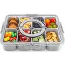 shopwithgreen Snackle Box Container, Divided Serving Tray with Lid and Handle for Party, Veggies, Fruit, Nuts, Food Tray Platter Charcuterie Snack Box Container for Entertaining, Picnic, Gray