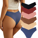 Women Seamless Underwear Soft No Show Stretch Bikini Invisibles Hipster V Cut Panties 6 Pack, Size M