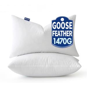 MIULEE Goose Feather Down Bed Pillows with 100% Cotton Cover, Queen Size Set of 2 Soft Fluffy Decorative Bed Sleeping Pillows for Back,Side Sleepers White