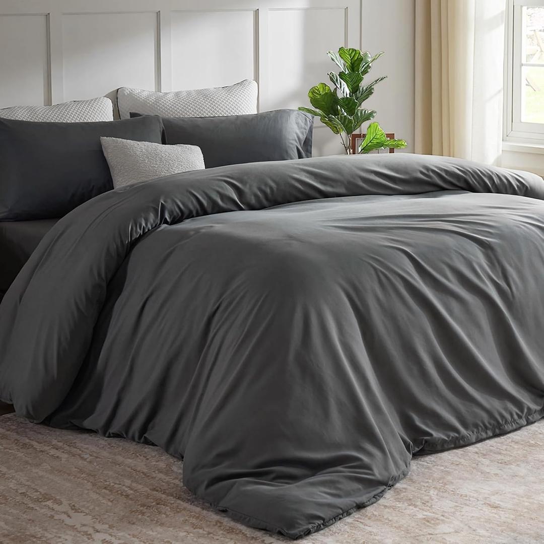 Oversized King Duvet Cover 120"x98", Only 1 Piece Extra Large Ultra Soft Microfiber Grey Duvet Cover for All Season Zipper Closure, 8 Corner Ties(1 Pc, Grey, Super King 120x98 inches)