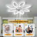 Bladeless Ceiling Fan With Lights, Modern Flush Mount With Dimmable LED Light and Remote Control, Low Profile 6 Gear Wind Speed Timing for Kids Room Bedroom 35.4in*5.5in