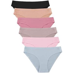 FINETOO 6 Pack Women’s Seamless Hipster Underwear No Show Panties Invisibles Briefs Soft Stretch Bikini Underwears XS-XL, Size: Medium