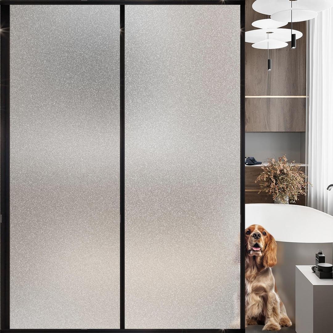 Frosted Glass Window Privacy Film Decorative, Bathroom Privacy Film for Glass Windows Cover, Static Cling, Removable, Reusable, Anti-UV, Anti-Glare, Heat Blocking,(Flash Point Pure, 45.2×157.4Inch), 45.2X157.4Inch
