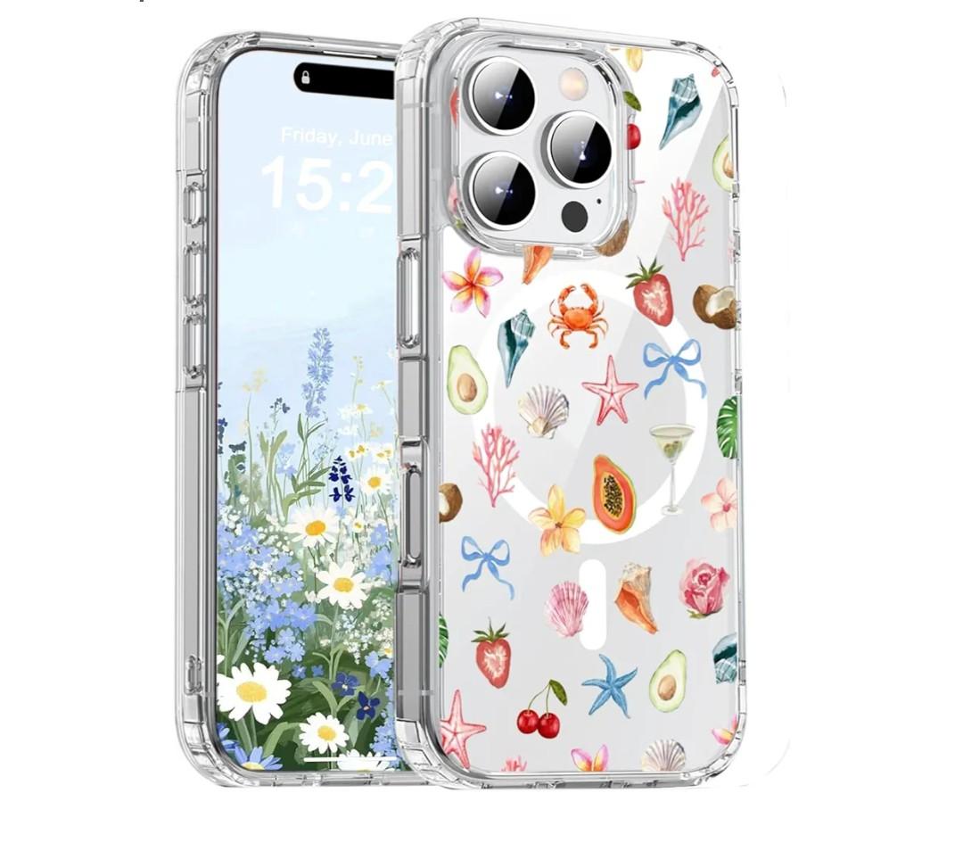 Magnetic for iPhone 15 Pro Max, Compatible with Magsafe, Cute Summer Bow Phone Case Clear Shockproof Protective Cover for Women Girls