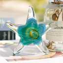 QFkris 5" Glass Star Fish, Crystal Handmade Glass Blown Table Decor, Starfish Figurine, Collectible Ornament,Clear and Green for Women