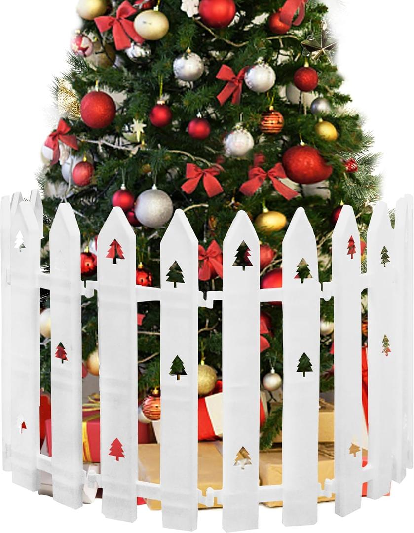 16" Extra Tall Fence for Christmas Tree,12PCS White Picket Fence Gate Barrier with Tree Patterns Christmas Tree Gate for Pets(24" H x 5" W Each)