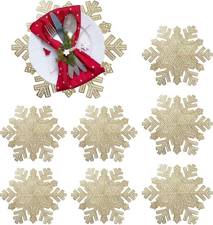 8 Piece Snowflake Placemats Set, 15 inch Christmas Placemats Decorations Snowflake Tablemats Place Mats Table Mats for Christmas Wedding New Year Dining Table Setting Kitchen