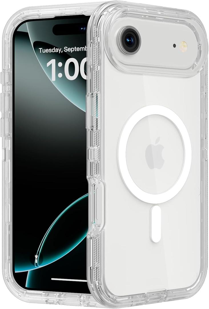 Follaroma for iPhone 17 Air Case, Compatible with MagSafe, Dual Layer Transparent Magnetic Phone Case, Heavy Duty Anti-Drop Shockproof Protection Phone Cases for iPhone 17 Air, 6.5 inch, Clear