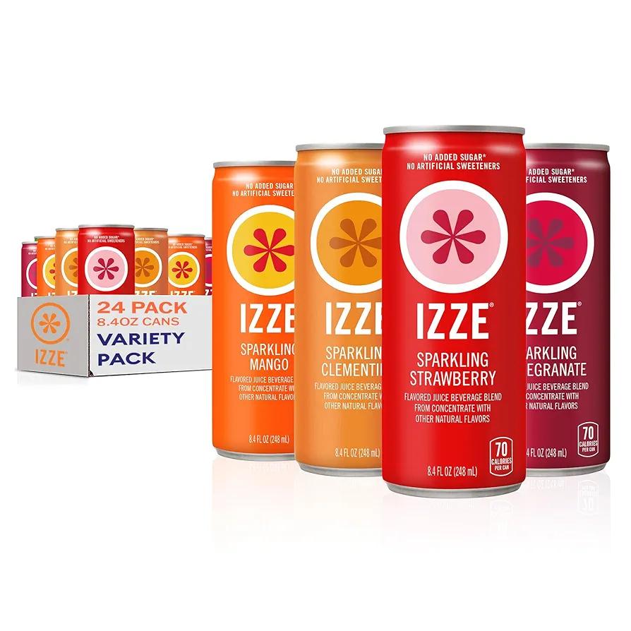 IZZE Sparkling Water Juice Beverage Blend, Dawn Variety Pack, Mango, Clementine, Strawberry, Pomegranate, No Sugar Added, 8.4 FL OZ, 24 Cans (Best by: 9/2/2025)