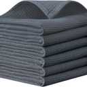 QUILTINA Dish Towels Set,100% Cotton Waffle Weave Kitchen Towels 6 Pack,14 x 14 Inches Dish Towels for Kitchen,Super Absorbent for Drying and Cleaning (Dark Grey)