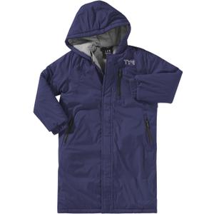TYR Hydrosphere Tech Youth Swim Parka - Highly Wind and Water-Resistant Swimming Cover Up for Girls, Boys - Warm Fleece Lining, Multiple Pockets for Training and Competition - Large, Navy 