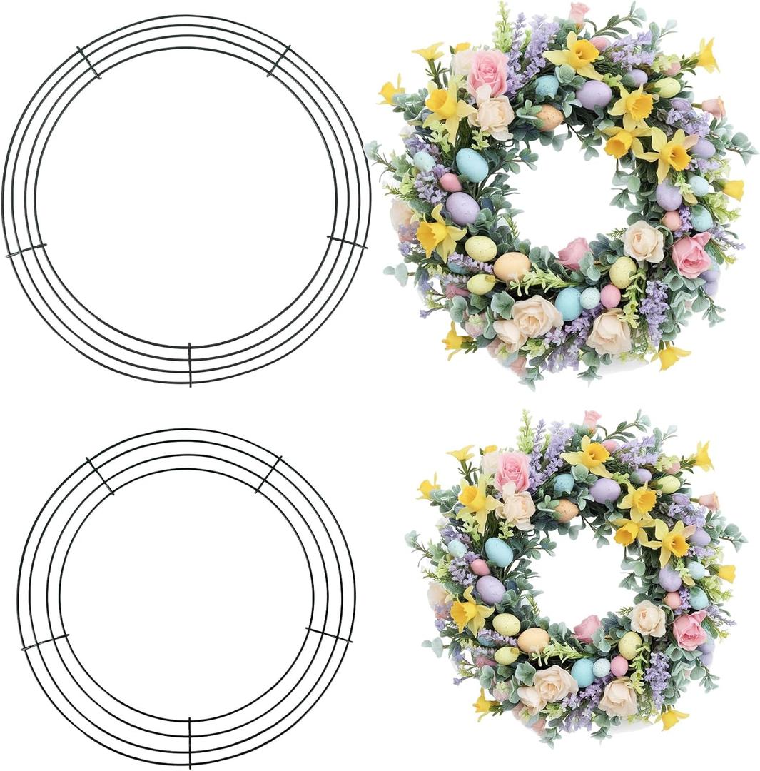 Wire Wreath Frame, 2 Pack Metal Wreath Form Frame, Dark Green Round Wire Wreath Rings for St Patricks Day Easter DIY Craft Home Decor Indoor Outdoor Holiday Party Decorations Supplies (14+16inch) (12 Inch and 14 Inch)
