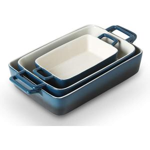 KOOV Bakeware Set, Ceramic Baking Dish, Rectangular Baking Pans Set, Casserole Dish for Cooking, Cake Dinner, Kitchen, Wrapping Upgrade, 12 x 8.5 Inches, 3-Piece (Gradient Blue)