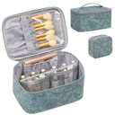 OCHEAL Makeup Bag Set, Portable Travel Makeup Bags Cosmetic Organizer Bag for Women Cute Floral Cosmetic Pouch Large Capacity Make up Bag PU Leather Toiletry Bags with Divider and Handle-Blue