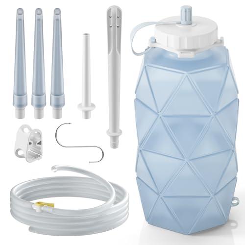 Smokitcen Collapsible Silicone Enema Bag Bottle Kit with 5.3ft Enima Hose, 5 Enema Tips, Controllable Flow Valve, 1.2 L Capacity Silicone Enama kit for Coffee and Water Colon Cleanse