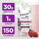 Ensure Max Protein Shake | Creamy Strawberry | Ready to Drink | 30g Protein for Muscle Health | 1g Sugar, 4g Fiber | 11 fl oz Bottle, 12 Pack (EXP 05/01/27)