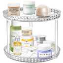 2 Tier Diamond Lazy Susan Bathroom Organizer Countertop, Clear 360 Rotating Cosmetic Makeup Organizer for Vanity, Skincare Organizers Perfume Organizer for Counter - Organization and Storage -9.25INCH