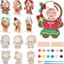 CJiangpo 24 Sets Christmas Picture Frame Ornament, Gingerbread Man Wood Christmas Crafts for Kids, DIY Xmas Craft Color Your Own Photo Frame Tabletop Decor for Classroom Activities Holiday Party Gifts