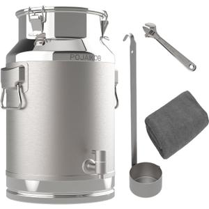 Milk Can, 5 Gallon with Spigot and Ladle Milk Can, 304 Stainless Steel 20L Locking Sealed Lid Bucket - Airtight Food Storage Container for Home, Farm, Commercial Kitchen (Milk//Grains)