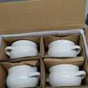 French Onion Soup Bowls with Handles and Lids, 16 oz Ceramic Soup Crocks Oven Safe for Chilli, Cereal, Pot Pies, Microwave & Dishwasher Safe, Set of 4, White