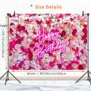 Pink Flower Birthday Backdrop Women Floral Bday Decorations,Neon Pink Happy Birthday Backdrops Banner Red Rose Flowers Photography Background Girls Bday Party Decor Photo Booth Props 8x6ft