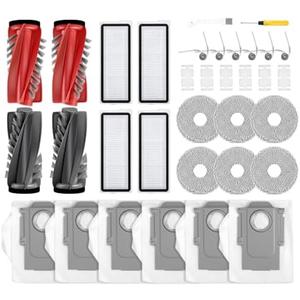34 PCS Qrevo S5V Replacement Accessories Compatible with Roborock Qrevo Curv/S5X/Edge/Edge S5A/Qrevo S5V Robot Vacuum, 2 Mainbrush, 6 Scent Tablets,4 HEPA Filters, 6 Dust Bags,6 Mop Pads, 6 Side Brush