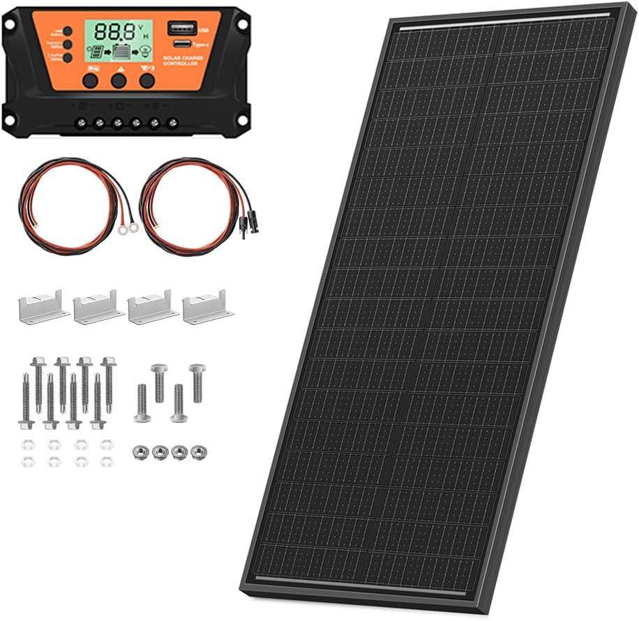 100 Watt Solar Panel Kit 100 Watt 12 Volt Monocrystalline Solar Panels 10A Solar Charge Controller, Solar Cables, Z-Mounting Bracket for RV Rooftop Marine Boat Trailer Camping Off-Grid Application