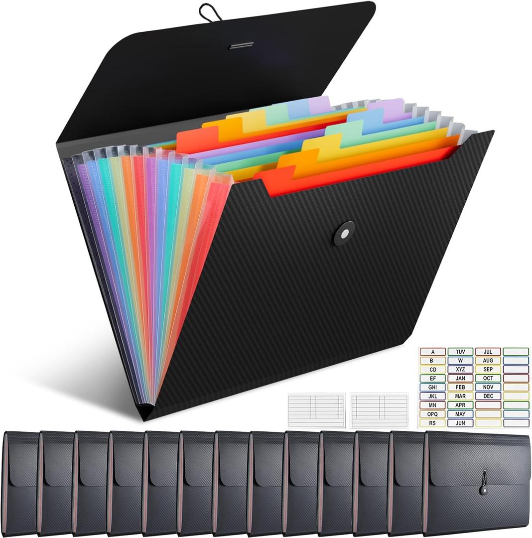 UMETDO 14 PCS Office Accordion File Organizer Bulk - 13 Pocket Plastics Expanding Folder with Tabs - Letter Size Loose Paper Folder for Work School Home, Student Teacher