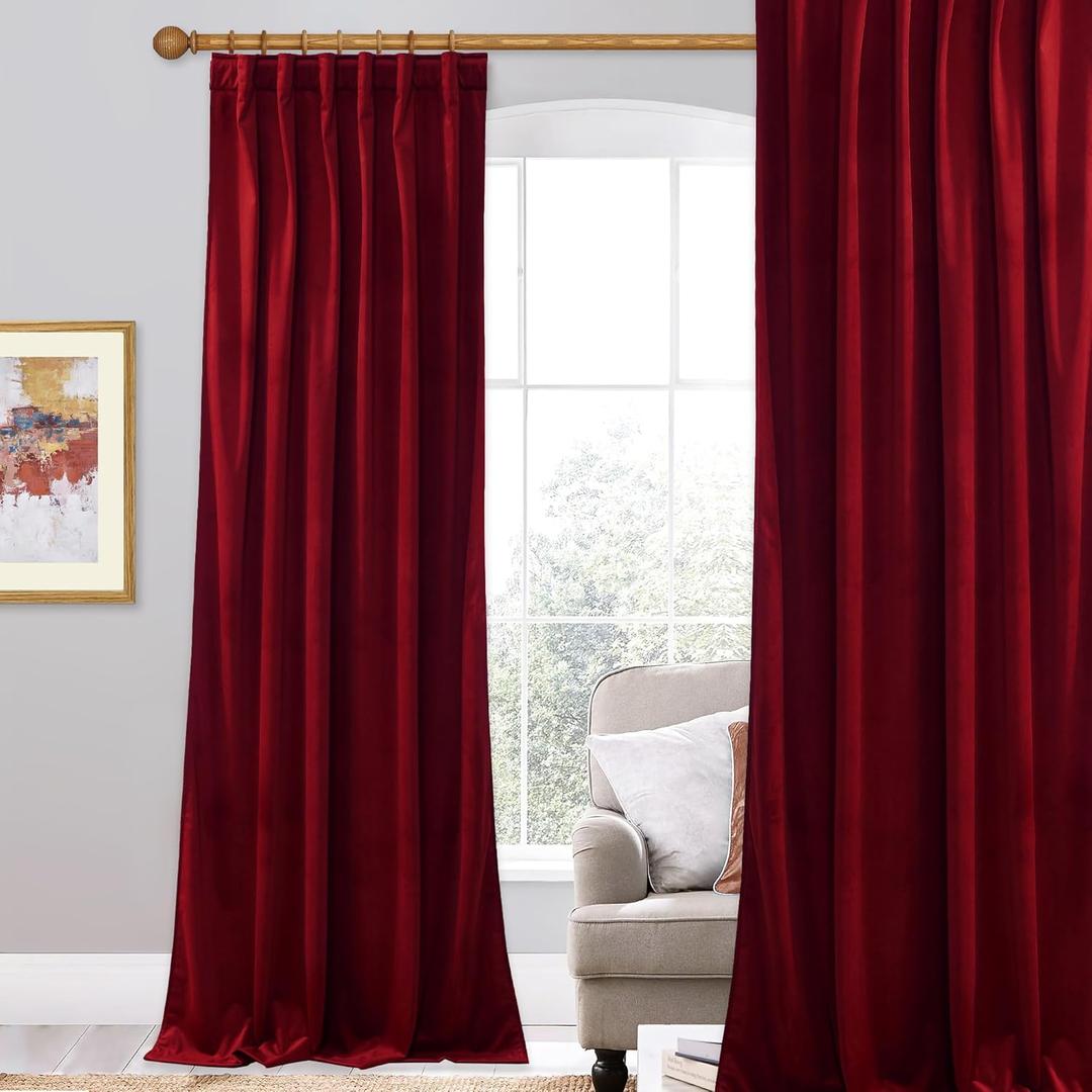 StangH Red Velvet Curtains Christmas Home Decor Back Tab Privacy Theater Curtains Room Darkening Thermal Insulated Drapes for Sliding Door Patio, W62 x L84 inches, 1 Panel