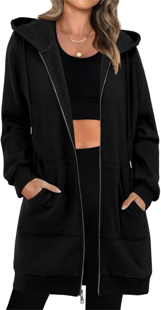 StunShow Women's Zip Up Hoodies Oversized Fleece Long Sleeve Sweatshirts Casual Fall Jacket Coat with Pocket(S-3XL) (Large, Black)